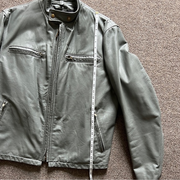 Vintage PARK V Grey Leather Motorcycle Biker Jacket Removable Lining Size 44 USA - Picture 12 of 16